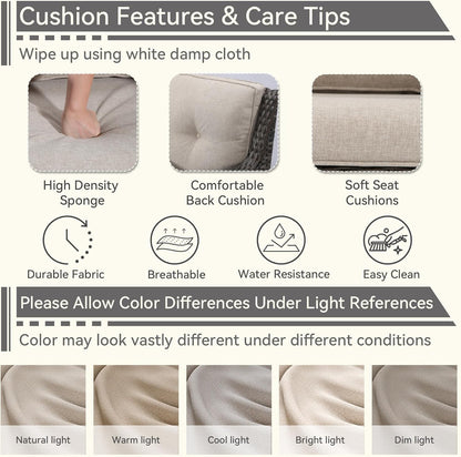 3 Pieces Outdoor Patio Chairs Set - Wicker Patio Conversation Sets with 1 Side Table, Olefin Fabric Cushions Suitable for Backyard Deck and Porch,Beige