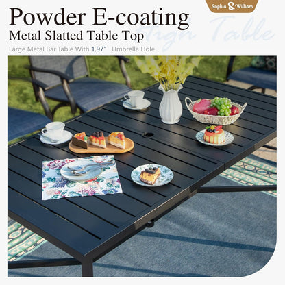 Sophia & William Outdoor Bar Set, Patio Bar Table and Chairs Set, Bar Height Patio Set - 4 x Swivel Bar Chairs(Blue), 1 x Rectangular Bar Table(Black)