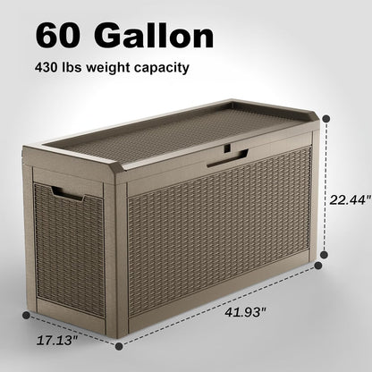 DRATO 60 Gallon Deck Box, Waterproof Resin Large Outdoor Storgae Box for Patio Furniture, Patio Cushions, Gardening Tools, Pool and Sports Supplies, Lockable