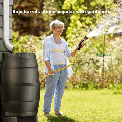 EJWOX Rain Barrels to Collect Rainwater from Gutter for Outdoor Use, 45 Gallon Black Rain Water Collection Barrels, BPA Free Water Catcher with Spigot, Lid, and Hose