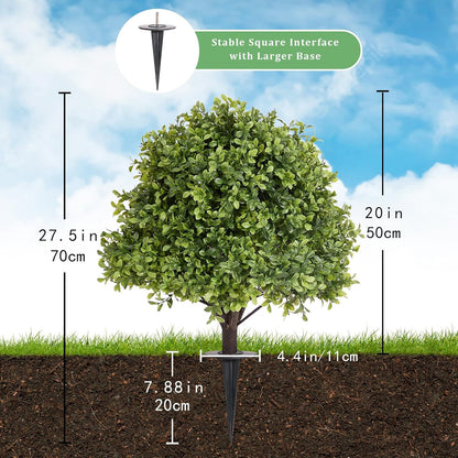 27" Tall Artificial Boxwood Ball Topiary Trees Set of 2, UV Resistant Large Faux Plants Outdoor, 2ft Fake Bushes and Shrubs Look Real with Ground Spike for Front Porch Outside Planter Backyard Decor