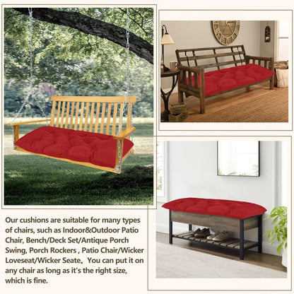 Waterproof Indoor Outdoor Garden Bench Seat Cushions,Thicken Patio Bench Soft Rocking Chairs Pad Lounger Seat for Porch Wicker Loveseat Settee (59 X 19.6 in,Red