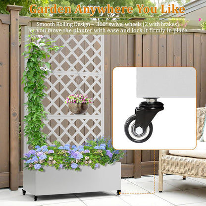 Metal Planter Box with Trellis, Heavy-Duty Raised Garden Bed for Climbing Plants, Drainage Hole, Outdoor Planter Box with Privacy Screen，35''L×16''W×71''H