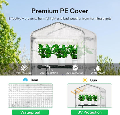 VIVOSUN Mini 4-Tier Greenhouse with Wheels, 27 x 19 x 63-Inch Reusable Portable Warm House with White PE Cover and Shelf for Compact Garden and Small Backyards, with Wheels