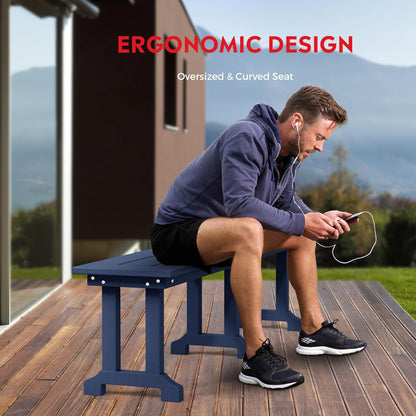 Outdoor Benches Weatherproof, Park Long Bench Poly Lumber Backless for Entryway Front Porch Garden Bench Seat for Patio, Navy Blue