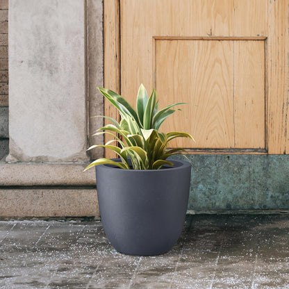 Kante 14 Inch Dia Round Concrete Planter, Indoor Outdoor Large Plant Pot with Drainage Hole and Rubber Plug for Home Patio Garden, Charcoal