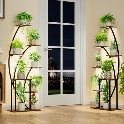 LATIBELL Plant Stand Indoor with Grow Lights, 63'' Tall Indoor Plant Shelf, 2 Pack Corner Plant Stands, 7 Tiered Lighted Flower Stands, Plant Rack Black Display Decorative for Living Room Patio