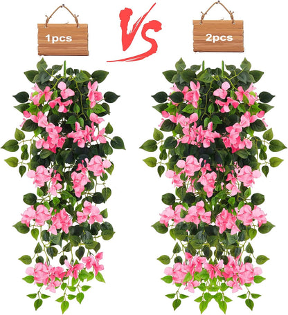 Artificial Hanging Flowers Bougainvillea, UV Resistant Fake Plastic Faux Flower Fabric Vine for Indoor Outdoor Garden Porch Eave Wedding Wall Décor