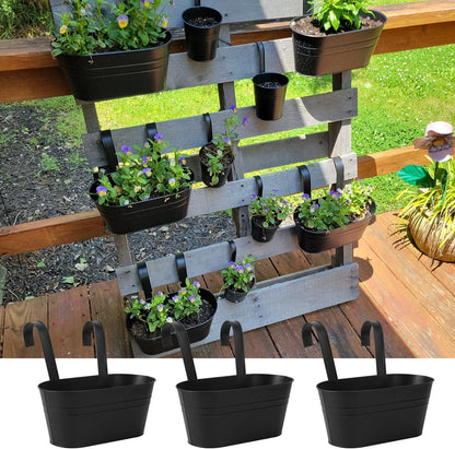 6 Pack Metal Railing Planter for Outdoor Plants, BlackIron Railing Planters, Metal Window Hanging Flower Pots for Balcony, Fence, and Patio Railings, Garden Decor with Drainage Holes