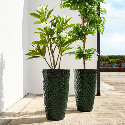 Glitzhome 23.75" H Oversized Tall Planter, Large Planters for Outdoor Plants, Set of 2 Honeycomb Textured Gradient Green Tall Planters with Drainage Holes, Modern Flower Pots for Porch Indoor Garden
