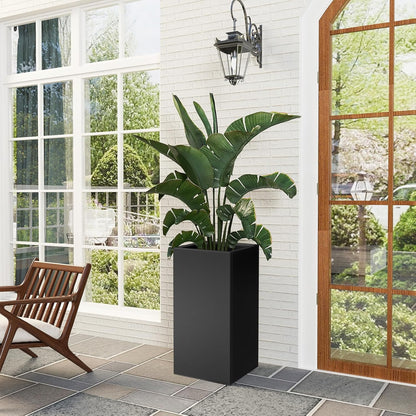 Tall Metal Planter Box for Outdoor Plants 15" L x 15" W x 30" H 2 Pack, Heavy Duty Steel Planter Box with Removable Insert Shelf, Rectangular Planters for Porch, Garden, Yard, Hotel (Black)
