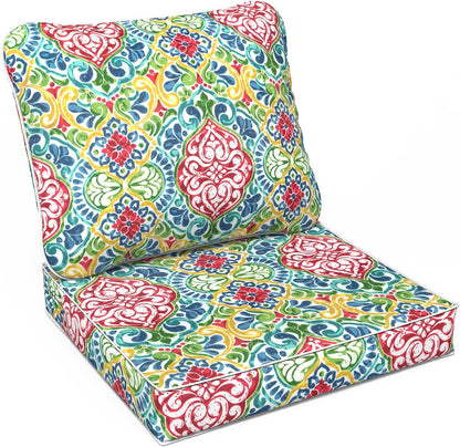 LVTXIII Outdoor Deep Seat Cushion Patio Seat and Back Cushion Set Seasonal Chair Cushion for Dining Arm Chairs, Wicker Chairs and Garden Furniture Decoration, 22"x22"x4", Damask Red