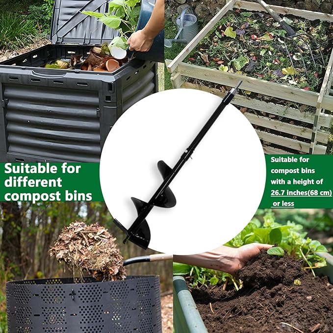 Compost Stirring Tool, Compost Turning Bar 26.7in,Compost Turner and Mixing Tool for Outdoor Compost Tumbler Bins, Mixer Attachment with Adapter, Suitable for a Variety of Mixers, Black
