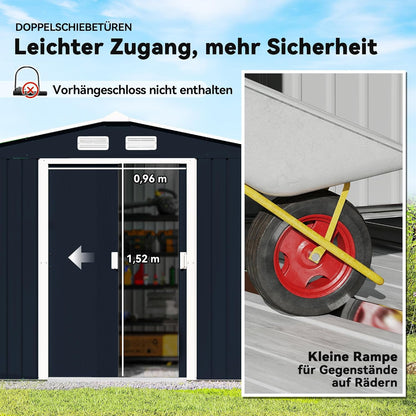 Outsunny 9' x 6' Outdoor Storage Shed, Garden Tool Metal Shed with Foundation Kit, Double Lockable Door, Air Vents and Sloping Roof, for Backyard, Patio, Lawn, Dark Gray