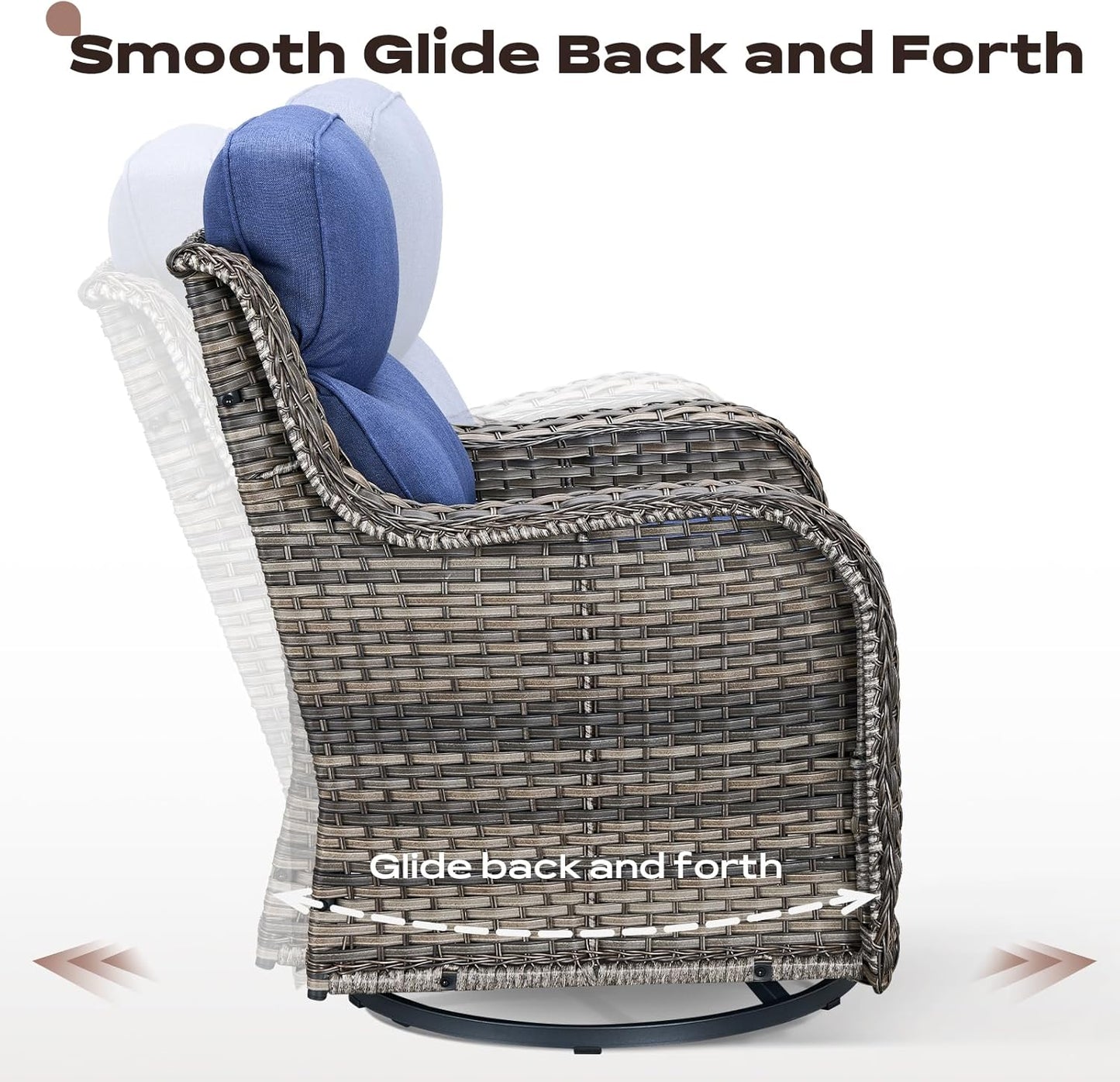 Outdoor Patio Swivel Rocker Chairs Set of 2, Waterproof Wicker, High Back, Deep Seating, Wide Armrest, Upgraded 6 inch Thick Cushions, Ideal for Deck Porch Backyard, Mixed Grey/Blue