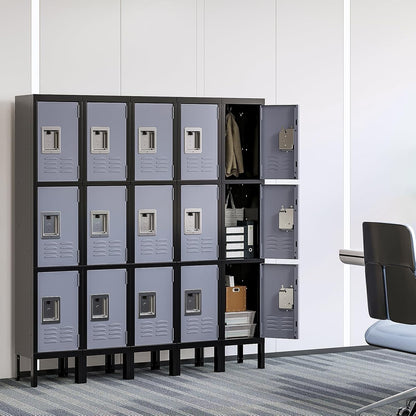 Yizosh Metal Lockers for Employees with Lock, Employees Locker Storage Cabinet with 3 Doors, Tall Steel Storage Locker for Gym, School, Office (Gray Black, 3 Door)