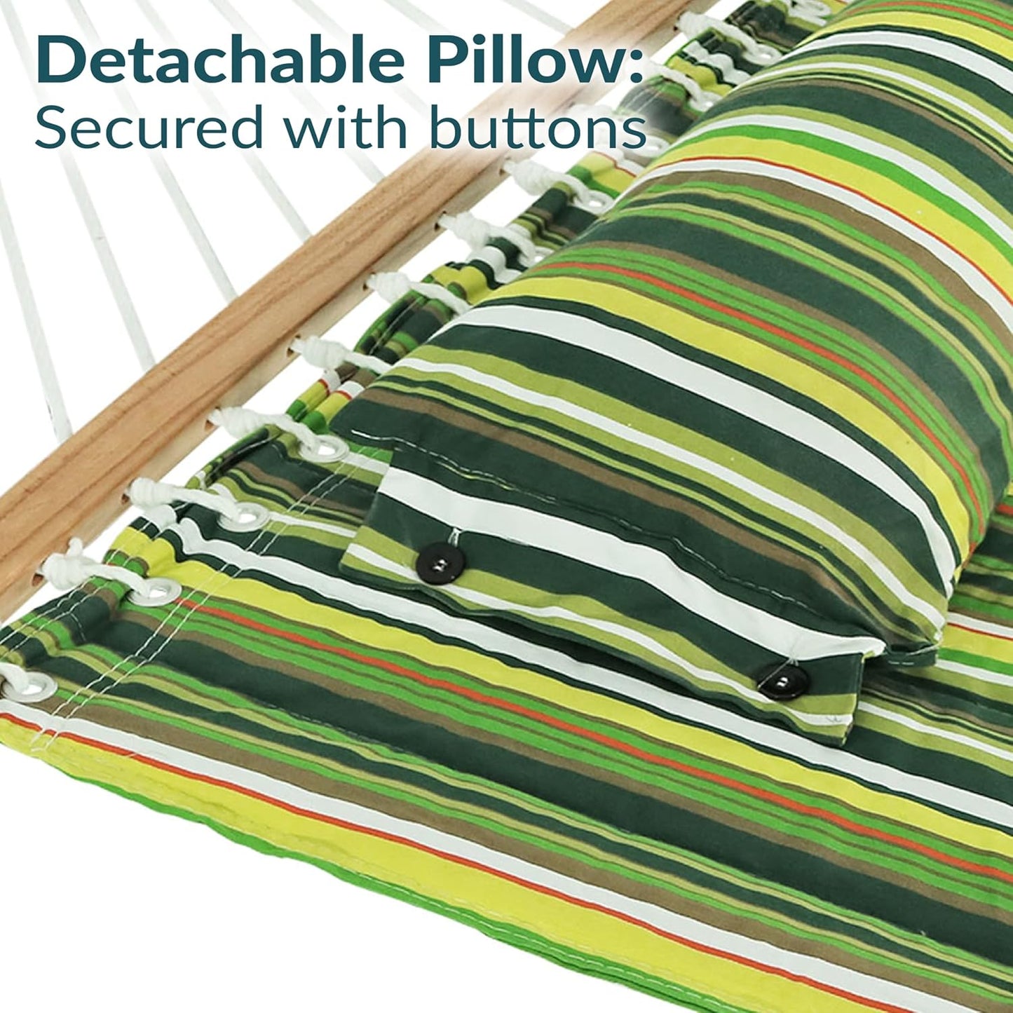 Sunnydaze Quilted Outdoor Hammock with Spreader Bars - Heavy-Duty 450-Pound Capacity Double Hammock for Outside - Melon Stripe