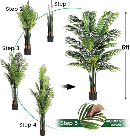 VIAGDO Artificial Fake Palm Tree 6ft Tall with 16 Detachable Trunks Faux Tropical Palm Silk Plant Feaux Dypsis Lutescens Plants in Pot for Home Office Living Room Floor Decor Indoor