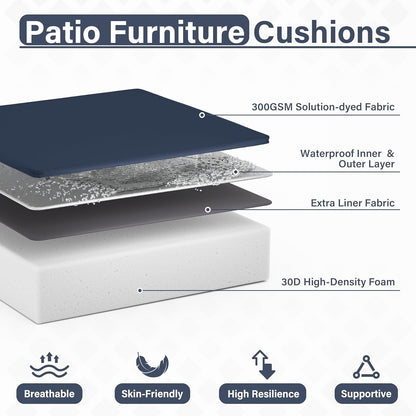 Patio Chair Cushions 18.5 X 16 X 4 Inch Waterproof Outdoor Seat Cushions for Patio Furniture, Outdoor Sofa Couch Pads with Ties & Handle, Set of 2, Navy Blue