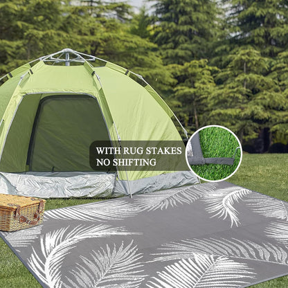 Pauwer Waterproof Outdoor Rug 8x10, Reversible Plastic Straw Patio Camping Rug, Indoor Outdoor RV Mat Carpet for Deck, Camper, Porch, Balcony, Backyard, Picnic, Leaf Grey