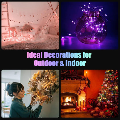 Dazzle Bright Color Changing Fairy Lights Battery Operated, 2 Pack Total 40FT 120LED Silver Copper Wire RGB String Lights with Remote, Waterproof Christmas Decorations for Indoor Outdoor Party Decor