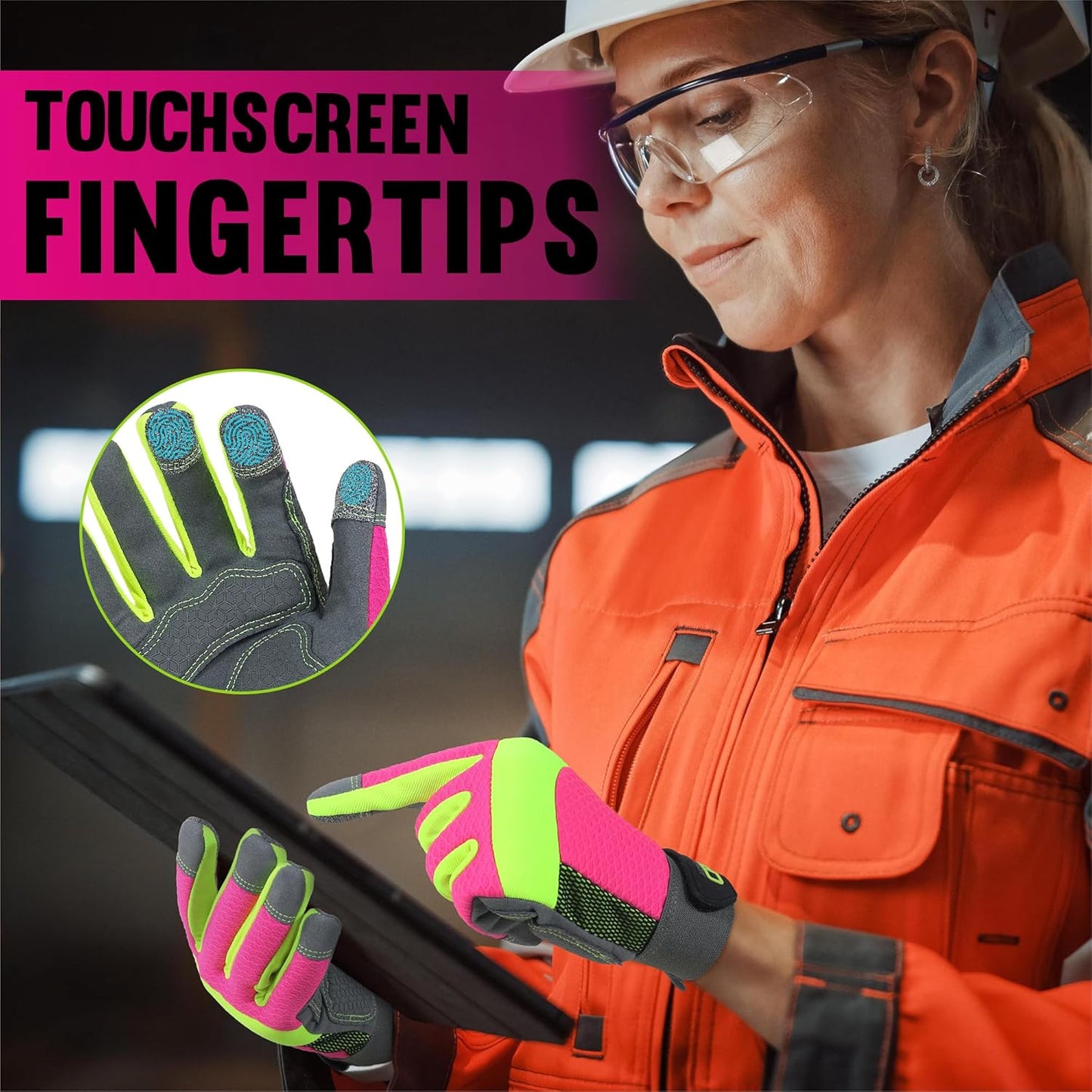 HANDLANDY Women Safety Work Gloves Utility Touch Screen Working Grip Glove for Yardwork Gardening Breathable Mechanic Gloves