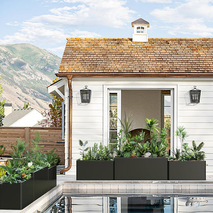 Metal Planter Box - Heavy Duty Rectangular Trough, All-Weather Rust-Resistant Design with 6 Drainage Holes | Large 36x15x15 Inch for Patio, Porch & Garden | Black