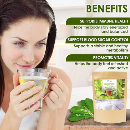 NHAT ANH FARM - Premium Soursop Leaves Tea Bags - Dried Soursop Graviola Leaves 40 Teabags, 2.5g/bag - Sugar/Caffeine/Gluten Free. Support Healthy Skin & Sleep