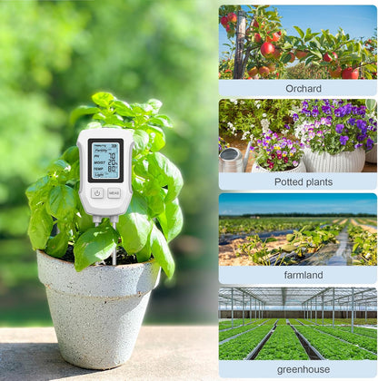 5-in-1 Soil Tester with Dual Probe, Digital Moisture Meter, pH/Temperature/Sunlight/Fertility Tester, Compact & Modern Design, for Lawn, Farming & Outdoor Plants (3*AAA Battery Required)