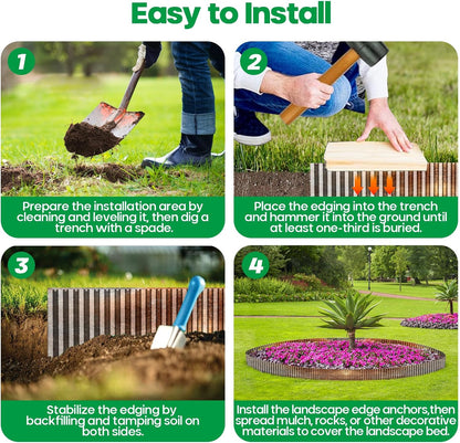 Corrugated Metal Garden Edging, Sturdy Tall Landscape Edging Borders, Perfect DIY for Flower Beds, Lawn and Pathway,Tree Surrounds,Paver Edges (Pre-Rusted, 8"×20FT)