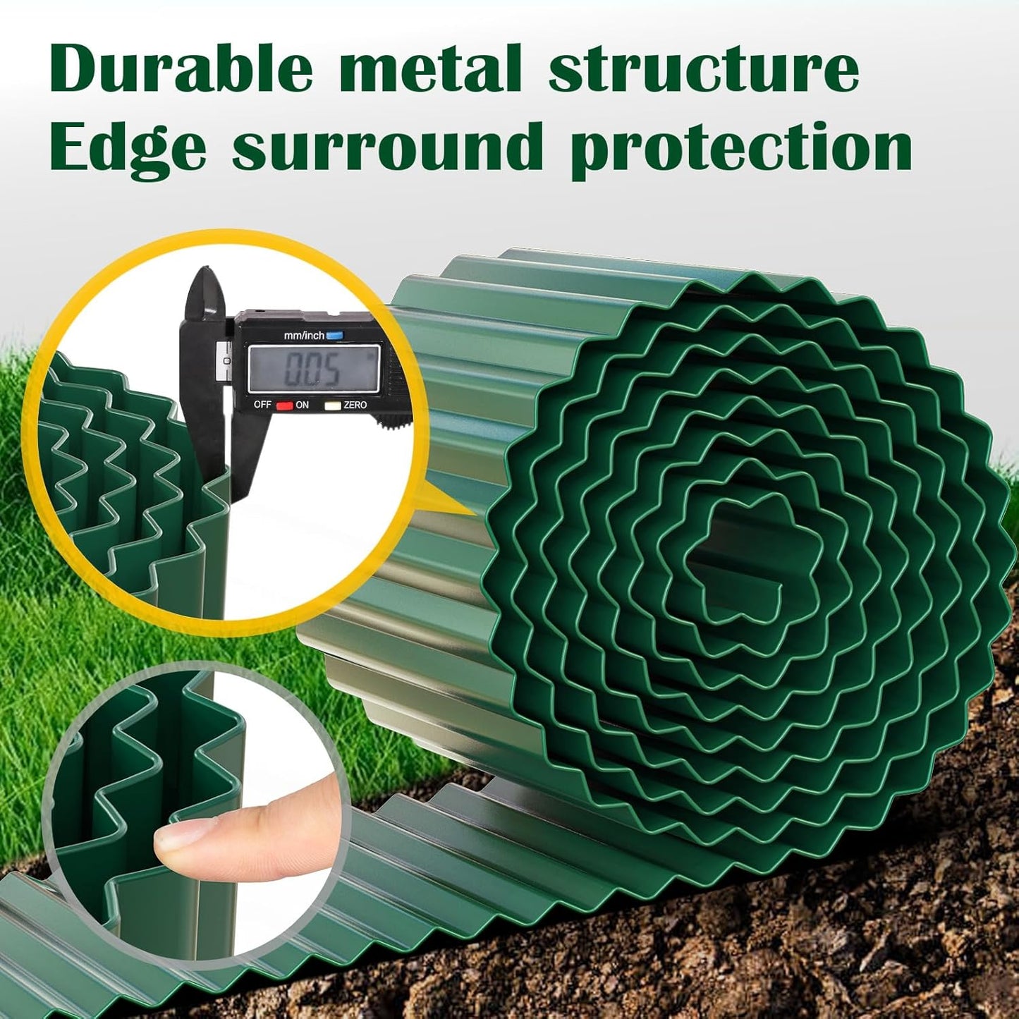 LAVEVE Corrugated Metal Garden Edging 8" x 20Ft, Landscape Edging Border for Lawn, Flower Bed, Garden Fence, Paver Edging (Green)