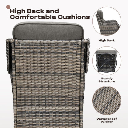Wicker Outdoor Patio Furniture Set - 7 Piece Patio Conversation Sets with Swivel Rocker Chairs, Ottomans and Sofa, 6 inch Cushions, Waterproof Wicker, for Porch Deck Mixed Grey/Grey