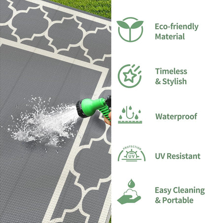 GENIMO 5 ' x 8 ' Outdoor Rug for Patio, Waterproof Indoor Outdoor Plastic Straw Rugs Carpet, Reversible Outside Area Mat for Camping, Balcony Porch, Deck, Picnic, Beach Grey & Beige White
