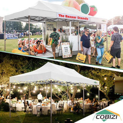 COBIZI 10x20 Pop Up Canopy Heavy Duty Without Sidewalls, Commercial Heavy Duty Pop Up Tent for Parties All Weather Waterproof and UV 50+ Wedding Tent with Roller Bag(Legs Upgraded),White