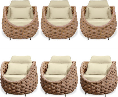TWT 6 Pieces Patio Sofas, All-Weather Teslin Rope Balcony Furniture with Cushions & Pillows, Patio Couch Outdoor Patio Furniture Set for Indoor, Balcony, Backyard, Deck, Poolside, Light Brown