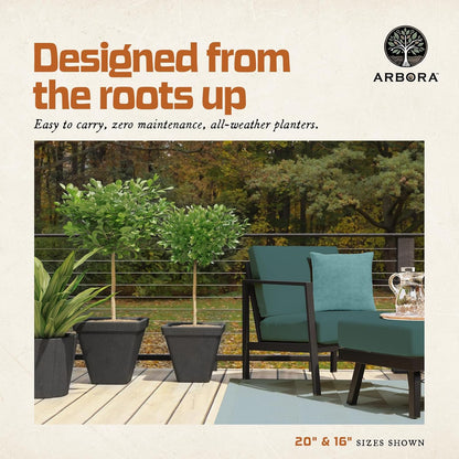 ARBORA 20" Mykonos Square Polyresin Indoor and Outdoor Planter with Classic Black Finish - Durable, Weatherproof, Lightweight, Large Plant Pot for Patio, Garden, Deck, Entryway