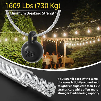 M6 Turnbuckles for Cables Wire Kit, 3/16" PVC Coated Steel Cable Kit w/ 7×7 Strand Core & 100Ft Wire Rope Tensioner Strainer for String Light Hanging/Deck Stair Railing/Shade Sail/Clothes Line