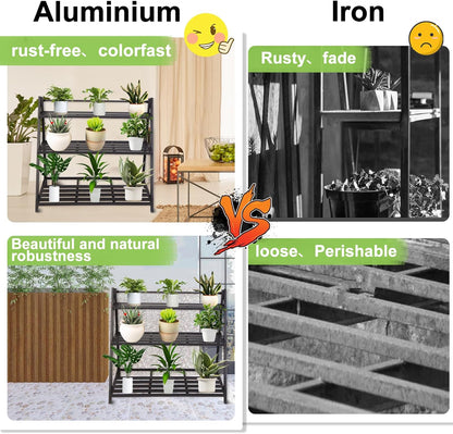 Aluminum Plants Shelf Outdoor, Multiple Flower Holder Rack, Metal Plant Stands Home Decor for Balcony Living Room Patio Garden (3-Tier)
