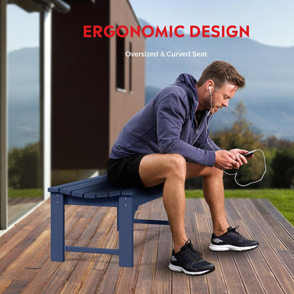 Outdoor Benches Weatherproof, All Weather Resistant Park Bench Poly Lumber Backless Garden Bench Seat for Entryway Front Porch, Navy Blue