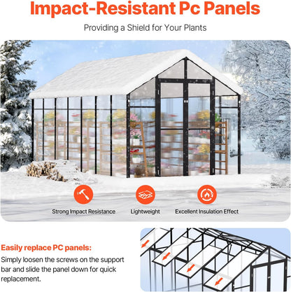 VEVOR Polycarbonate Greenhouse, 8 x 14 Ft, Outdoor Greenhouse with 2 Vent Windows, Pavilion Styled Greenhouse with Hinged Door, Aluminum Large Walk-in Greenhouse Kit for Outside Garden Backyard