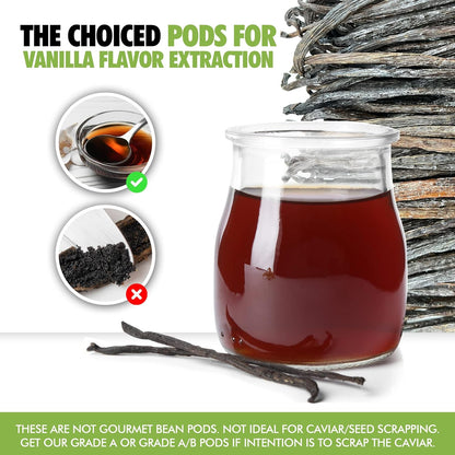 8oz Organic Madagascar Vanilla Beans Grade B for Extract. Certified USDA Organic. 5"-7" by FITNCLEAN VANILLA for Paste and Baking (1/2 Lb) Whole NON-GMO Pods