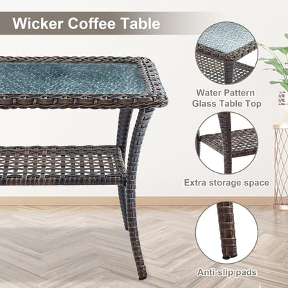 Outdoor Wicker Furniture Set with Swivel Chairs, 5 Piece Small Patio Conversation Sets with Rattan Loveseat Coffee Table for Patio Deck Porch Backyard, Brown Wicker Beige Cushion