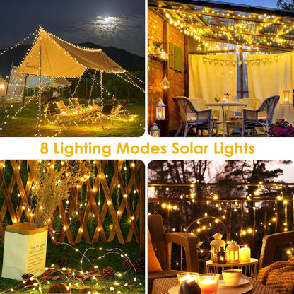2-Pack Solar String Lights for Outside, Total 200LED Solar Fairy Lights Waterproof, Outdoor Twinkle Light Copper Wire 8 Modes Fairy Light for Xmas Tree Party Wedding Decor (Warm White)