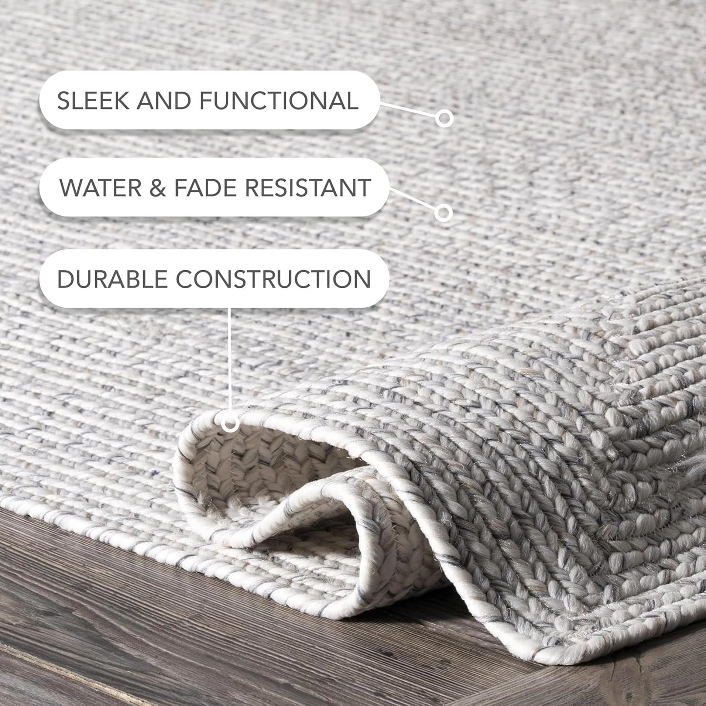 nuLOOM 3' x 5' Solid Hand Braided Indoor/Outdoor Area Rug, Pet-Friendly, High Traffic, Weather Resistant, for Patio, Balcony, Bedroom, Living Room, Dining Room, Wynn Ivory