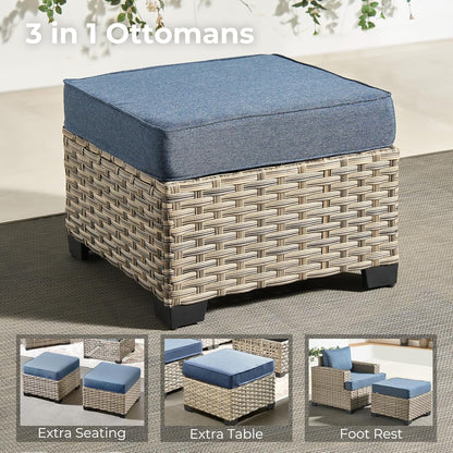 HOOOWOOO Outdoor Sectional Patio Furniture Set,8 Pieces Wicker Conversation Sets,Extra Deep Out Door Sofa Outside Furniture Couch with Swivel Chairs Ottoman,Denim Blue