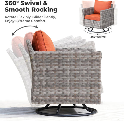 ovios 10 Pieces Patio Furniture Set, Outdoor Wicker Sectional Sofa with 42" Fire Pit Table Swivel Chairs, Modern Modular Deep Seat Rattan Couch Conversation Sets, Orange Red