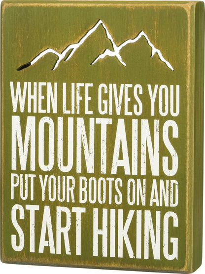 Primitives by Kathy 29806 Distressed Green Box Sign, 6 x 8-Inches, Start Hiking