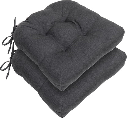 RACE LEAF Outdoor Seat Cushions Set of 2, 17" x 17" Square Patio Cushions, Plump Filling Tufted Water-Resistant Olefin Chair Seat Cushion with Ties for Non-Slip Support, Gray