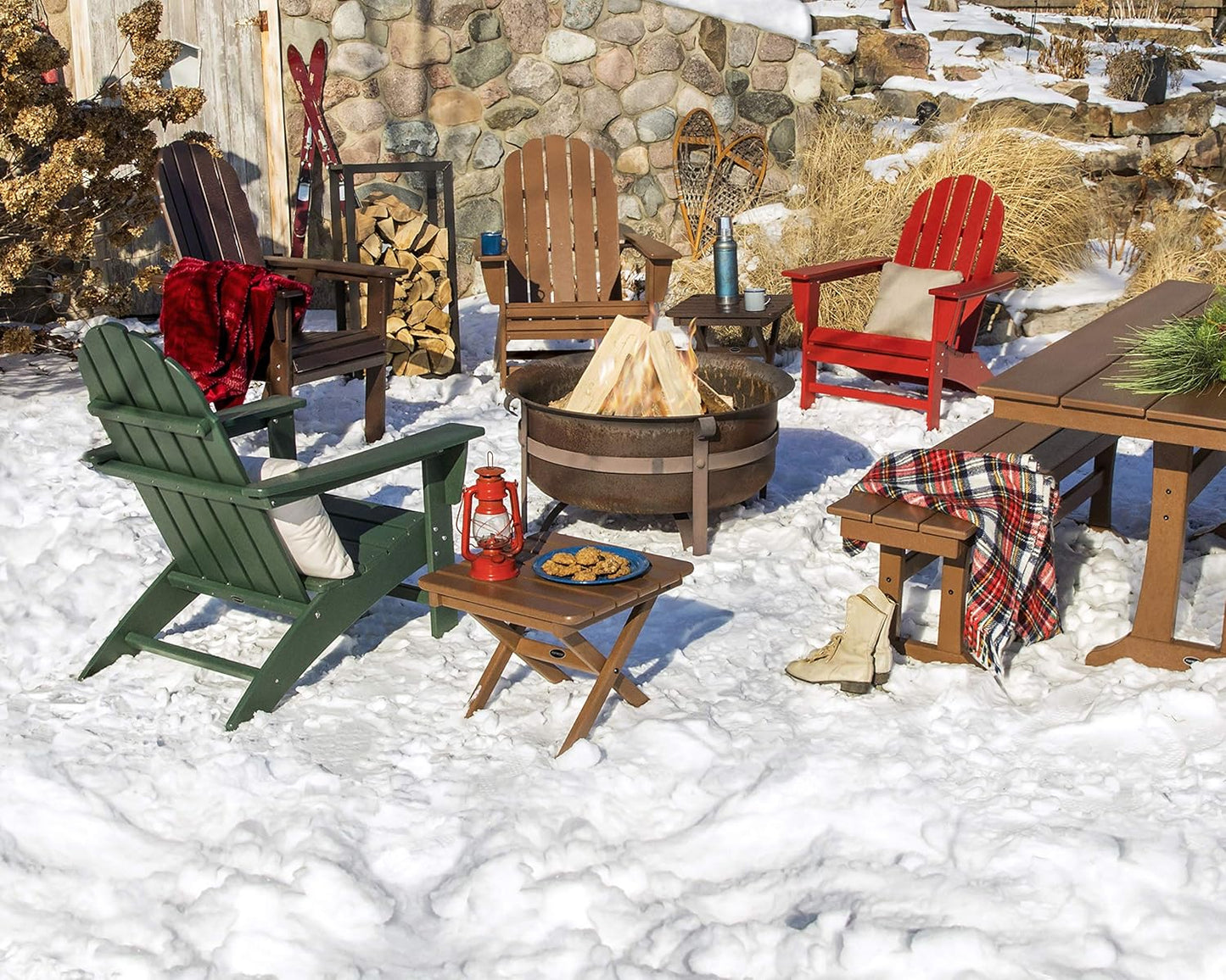 Polywood Vineyard Adirondack Chair, Sunset Red - Heavy Duty HDPE Outdoor Patio Furniture - Classic Design for Deck, Lawn, Garden, Beach, Pool, Fire Pit - Comfortable Wide Armrests