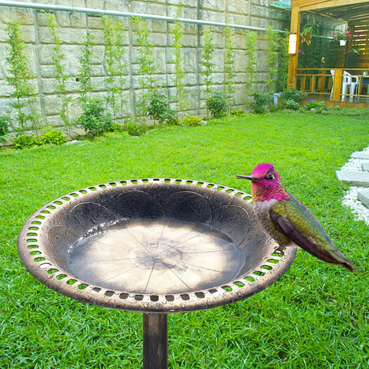 VINGLI Pedestal Bird Bath 28 Inch Antique Copper Resin Birdbaths Weather Resistant Floral Accents and Vintage Finish Garden Decor for Outdoor Lightweight Courtyard…